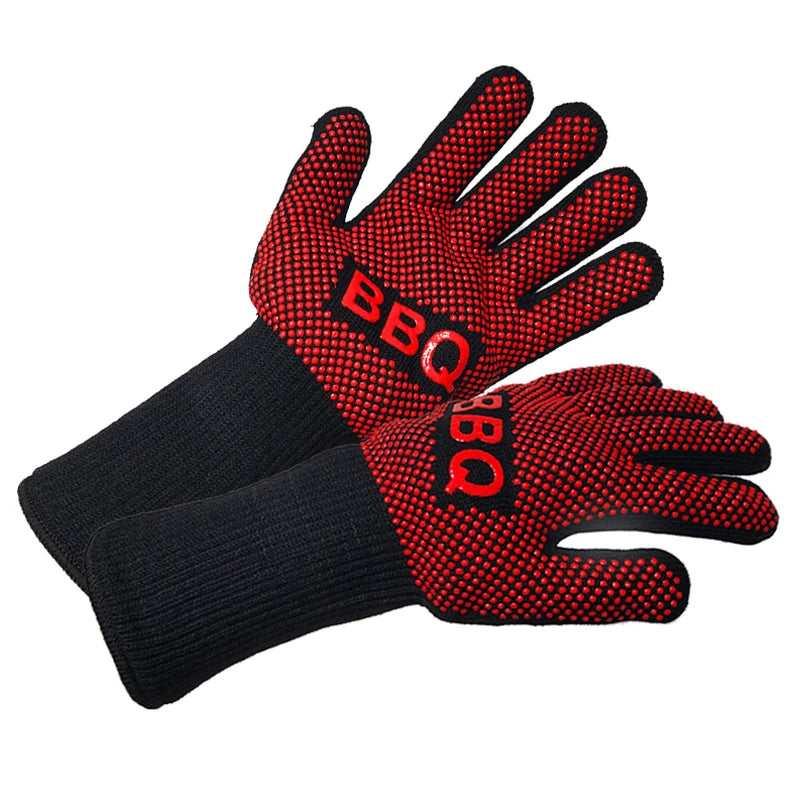 BBQ Gloves Heat Resistant Barbecue Grill Glove Oven Mitts Silicone Insulated Baking Cooking Grilling Oven Gloves BBQ Accessories