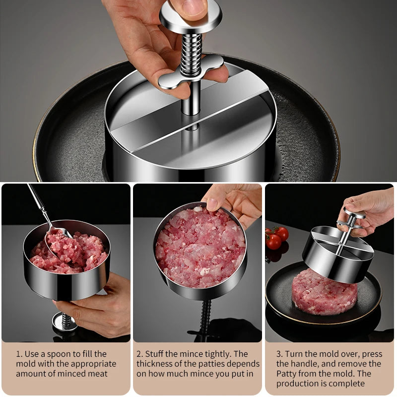 Hamburger Makers Non-Stick Smash Burgers Press Beef Meat Patty Makers 304 Stainless Steel Thickness Adjusted Kitchen BBQ Tools