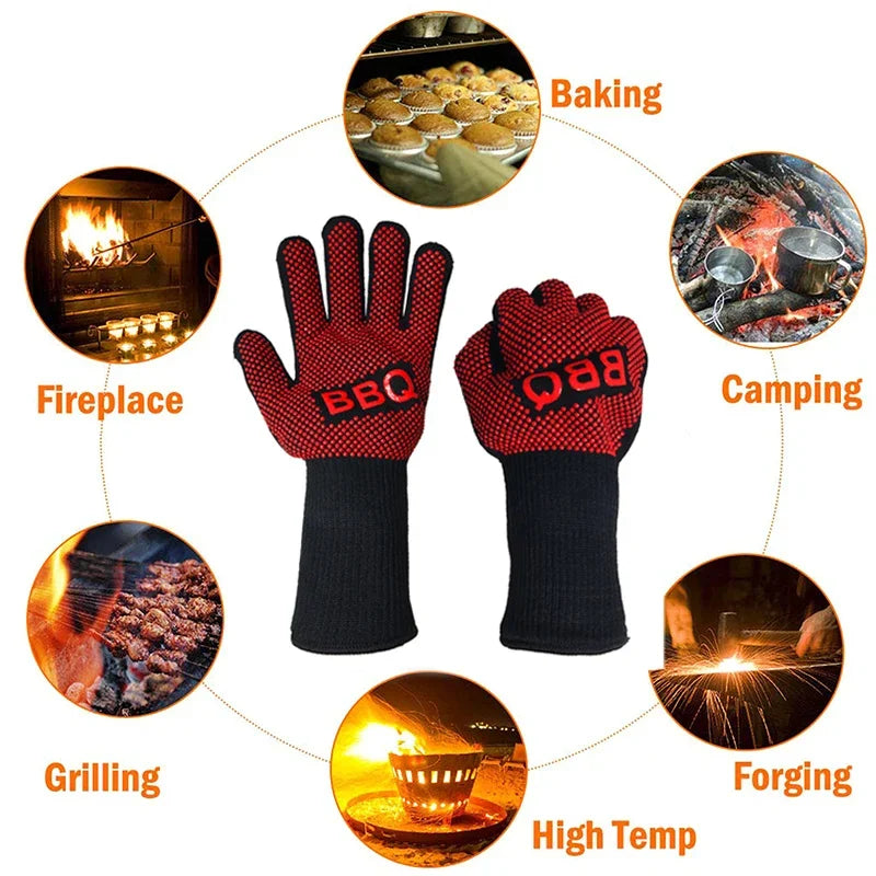 BBQ Gloves Heat Resistant Barbecue Grill Glove Oven Mitts Silicone Insulated Baking Cooking Grilling Oven Gloves BBQ Accessories