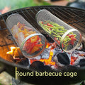 BBQ Basket Stainless Steel Rolling Grilling Basket Wire Mesh Cylinder Grill Basket Portable round Outdoor Camping Barbecue Rack
