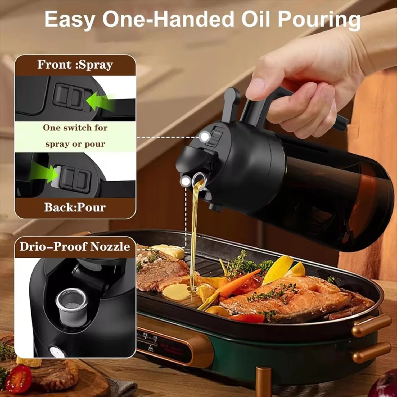 16Oz/470Ml Light Blocking Brown Oil Sprayer for Cooking 2 in 1 Olive Oil Dispenser Bottle for Kitchen Oil Bottle Seasoning Tools
