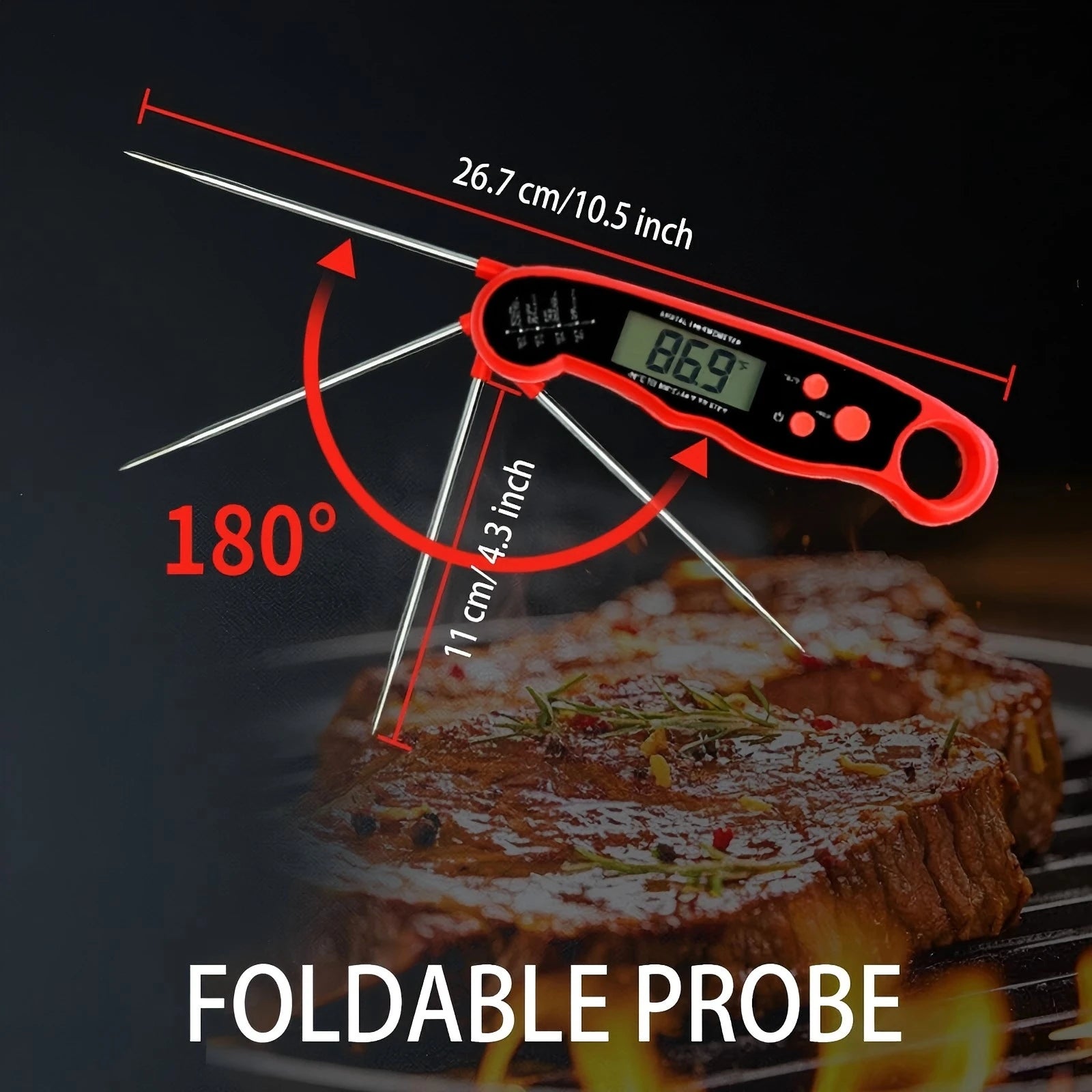 Quick Digital Food Thermometer Kitchen Cooking Baking Tool Instant Test Meat Thermometer with Backlit Hanging Fold Waterproof