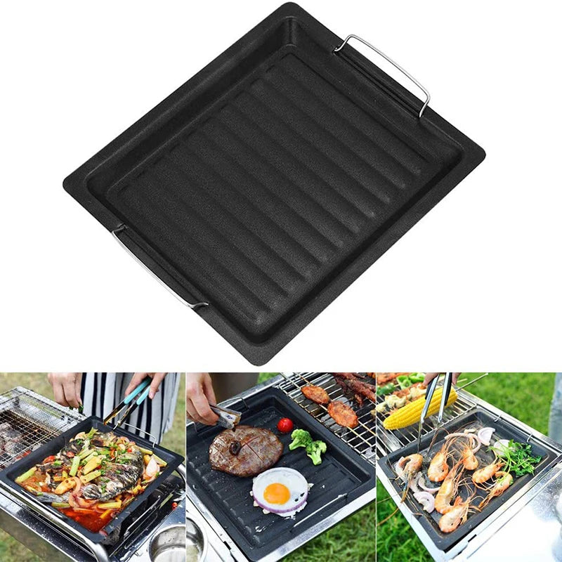 BBQ Grill Plate, Pan Grill Pan Cooking, Reversible Cast Iron Pizza Plate, Gas Grill Accessories Universal