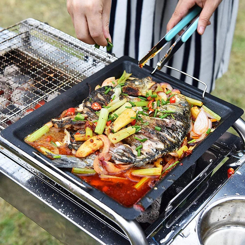 BBQ Grill Plate, Pan Grill Pan Cooking, Reversible Cast Iron Pizza Plate, Gas Grill Accessories Universal