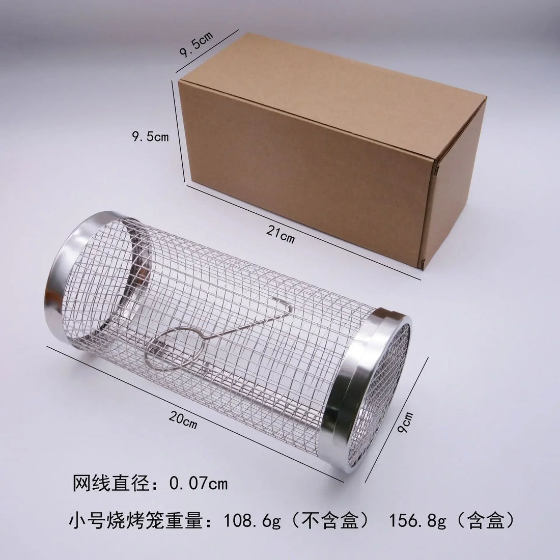 BBQ Basket Stainless Steel Rolling Grilling Basket Wire Mesh Cylinder Grill Basket Portable round Outdoor Camping Barbecue Rack