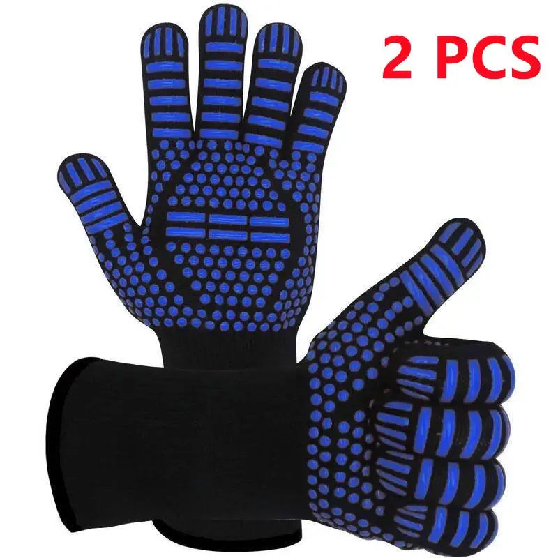 BBQ Gloves 1472℉ Heat Resistant Grilling Gloves Silicone Non-Slip Oven Mitts Kitchen Gloves for Barbecue Grilling Cooking Baking