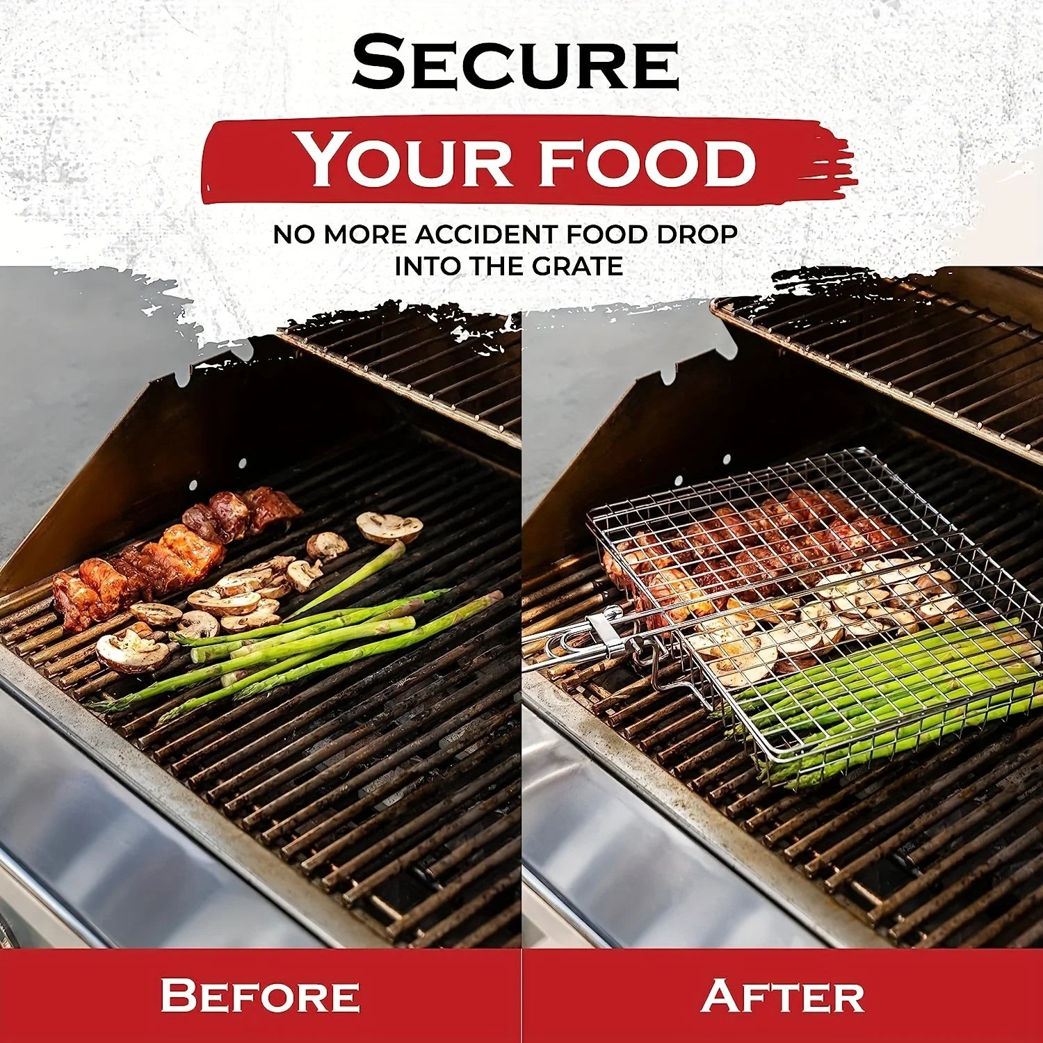 Stainless Steel Foldable and Thickened Barbecue Net Rack with Large Capacity for Grilling Chicken BBQ Grilling Basket Withhandle
