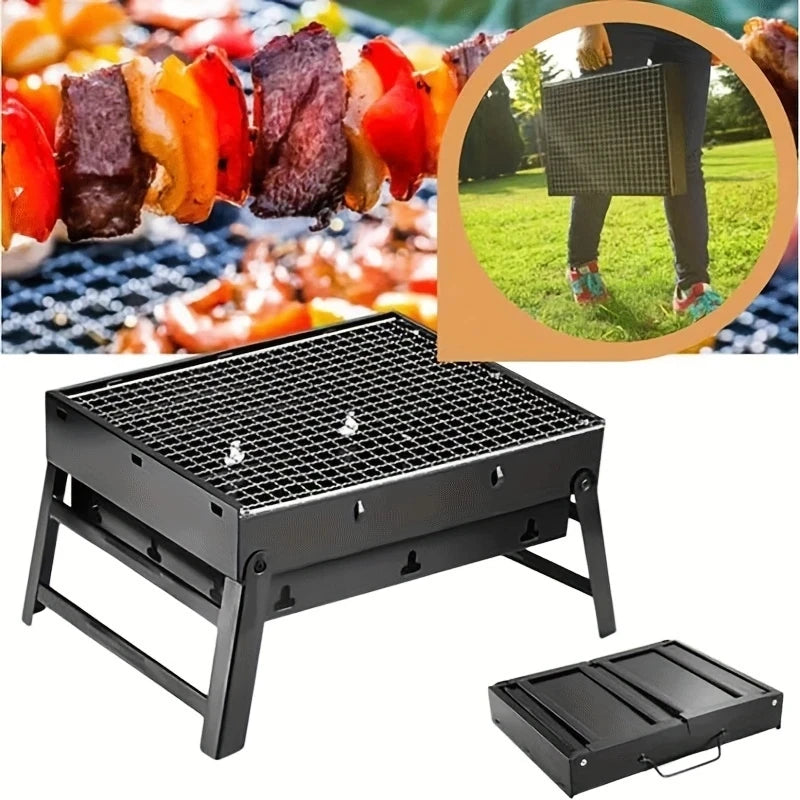 Portable BBQ Grill Stainless Steel Charcoal Grill Outdoor Cooking Tool Kit Camping Picnic Beach BBQ Lightweight Compact Travel