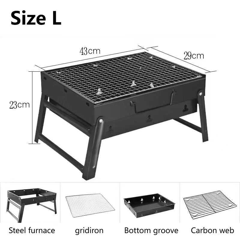 Portable BBQ Grill Stainless Steel Charcoal Grill Outdoor Cooking Tool Kit Camping Picnic Beach BBQ Lightweight Compact Travel