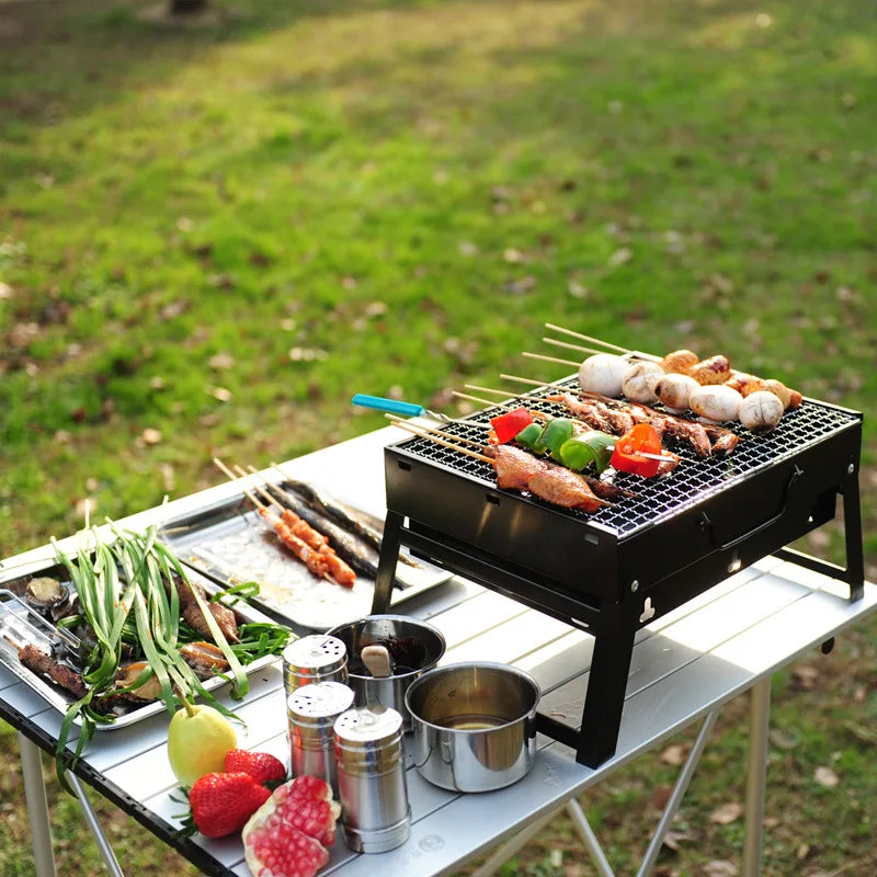Portable BBQ Grill Stainless Steel Charcoal Grill Outdoor Cooking Tool Kit Camping Picnic Beach BBQ Lightweight Compact Travel
