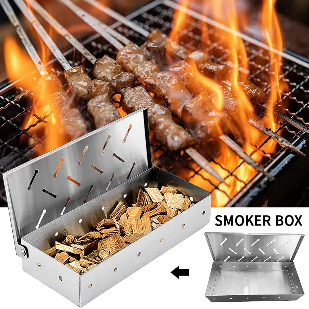 Smoker Box BBQ Smoker Box Wood Chips for Indoor Outdoor Charcoal Gas Barbecue Grill Meat Infused Smoke Flavor Accessories
