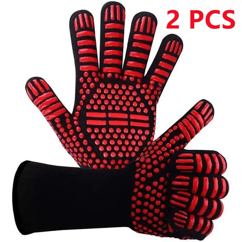 BBQ Gloves 1472℉ Heat Resistant Grilling Gloves Silicone Non-Slip Oven Mitts Kitchen Gloves for Barbecue Grilling Cooking Baking