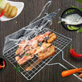 Stainless Steel Foldable and Thickened Barbecue Net Rack with Large Capacity for Grilling Chicken BBQ Grilling Basket Withhandle