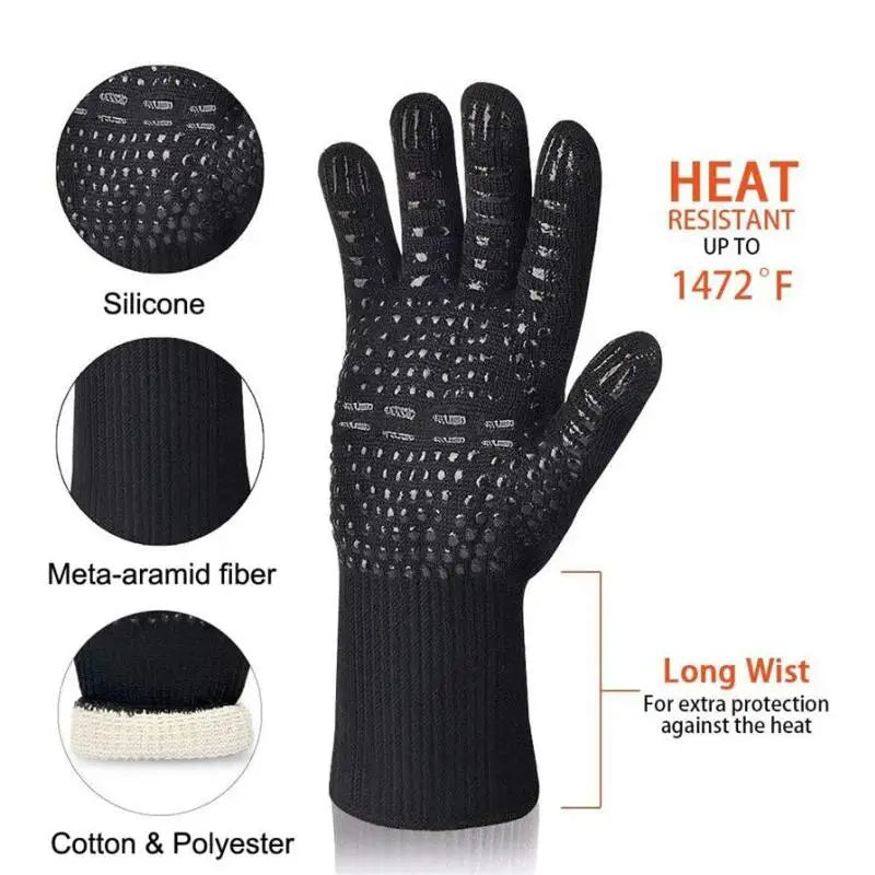 BBQ Gloves 1472℉ Heat Resistant Grilling Gloves Silicone Non-Slip Oven Mitts Kitchen Gloves for Barbecue Grilling Cooking Baking