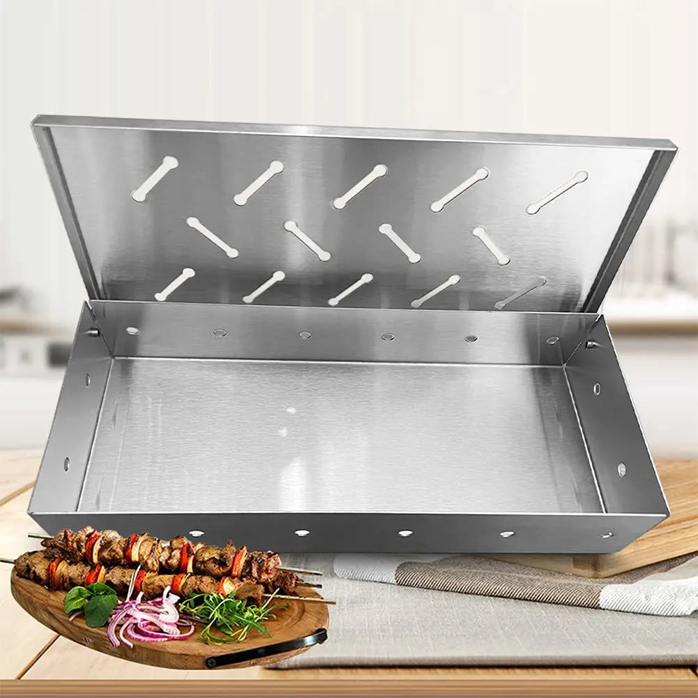 Smoker Box BBQ Smoker Box Wood Chips for Indoor Outdoor Charcoal Gas Barbecue Grill Meat Infused Smoke Flavor Accessories