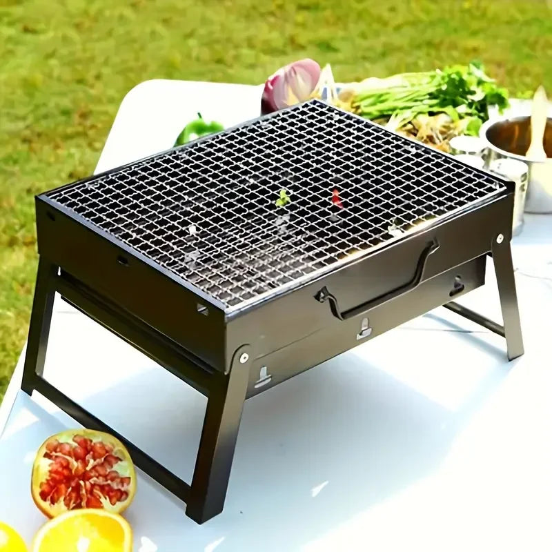 Portable BBQ Grill Stainless Steel Charcoal Grill Outdoor Cooking Tool Kit Camping Picnic Beach BBQ Lightweight Compact Travel