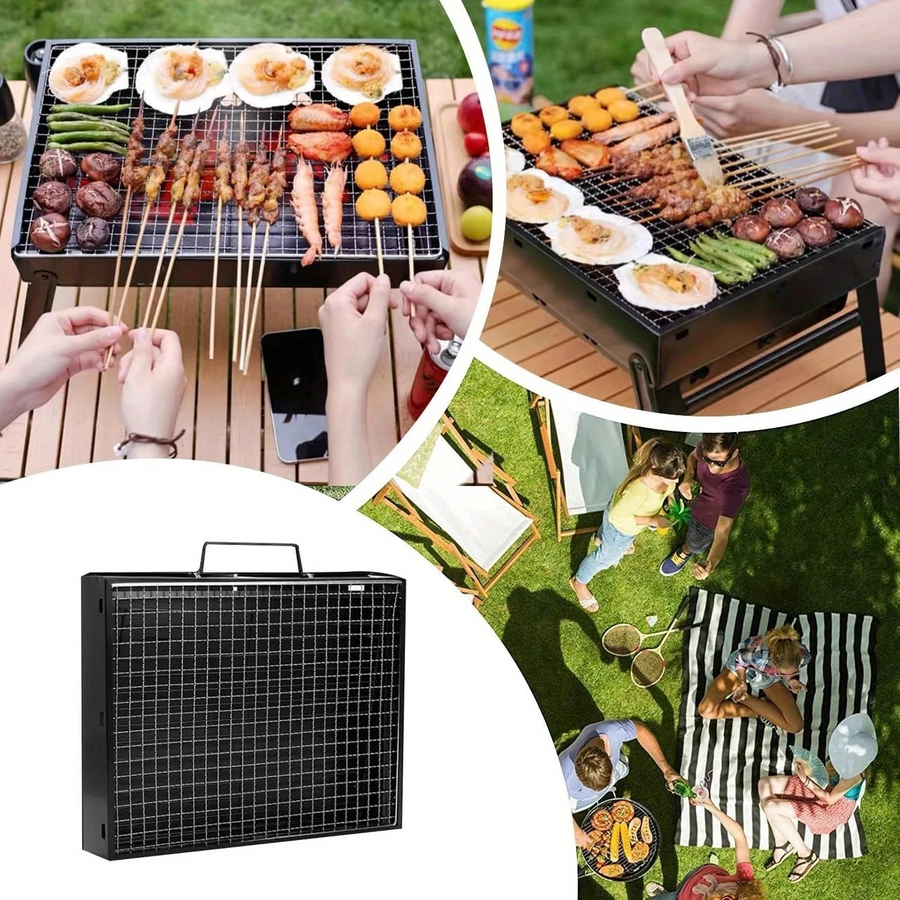 Portable BBQ Grill Stainless Steel Charcoal Grill Outdoor Cooking Tool Kit Camping Picnic Beach BBQ Lightweight Compact Travel