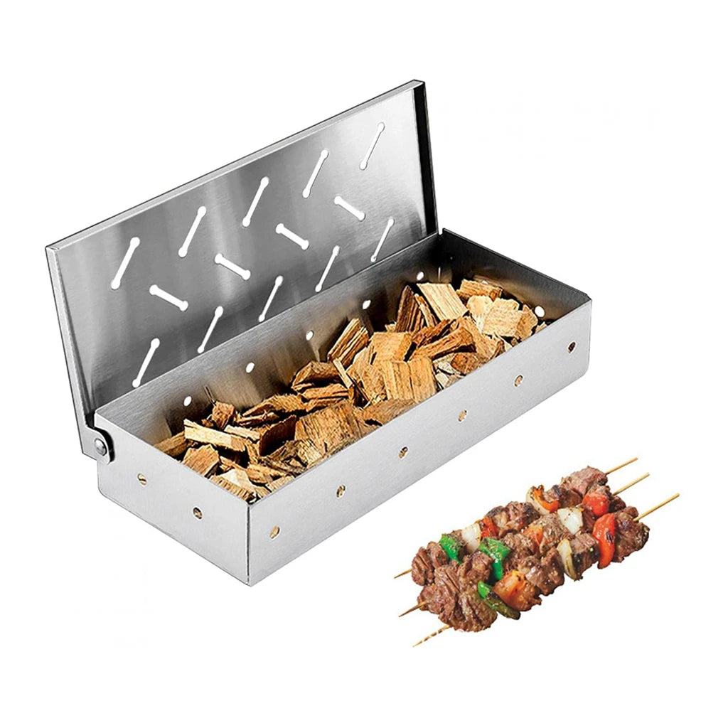 Smoker Box BBQ Smoker Box Wood Chips for Indoor Outdoor Charcoal Gas Barbecue Grill Meat Infused Smoke Flavor Accessories