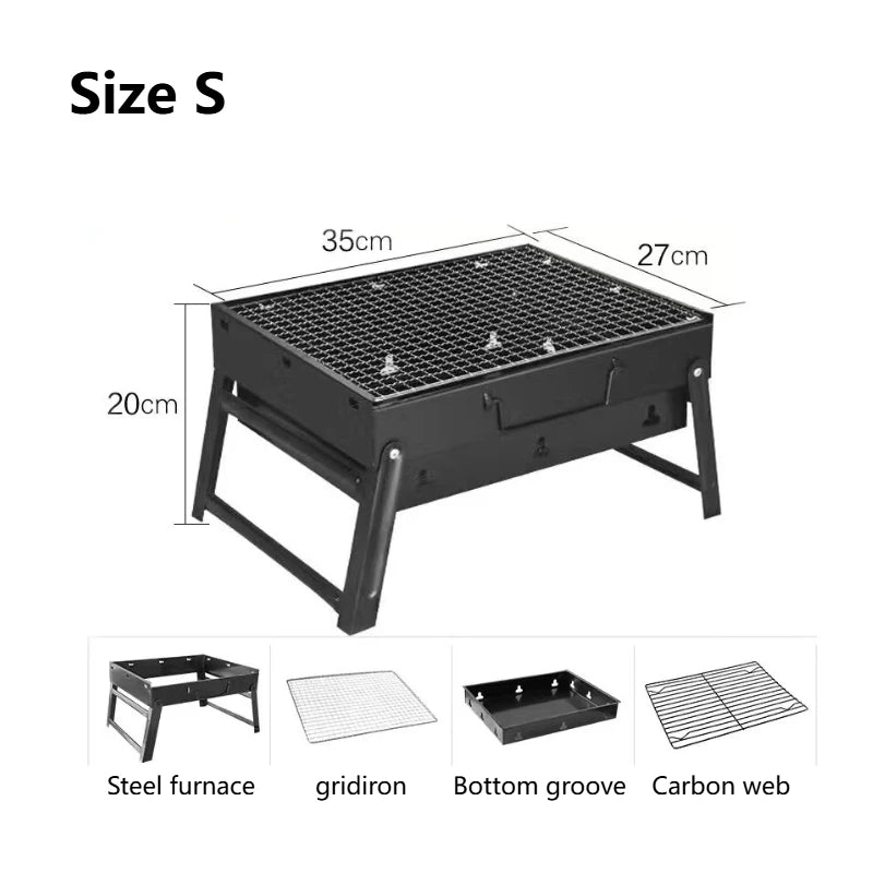 Portable BBQ Grill Stainless Steel Charcoal Grill Outdoor Cooking Tool Kit Camping Picnic Beach BBQ Lightweight Compact Travel