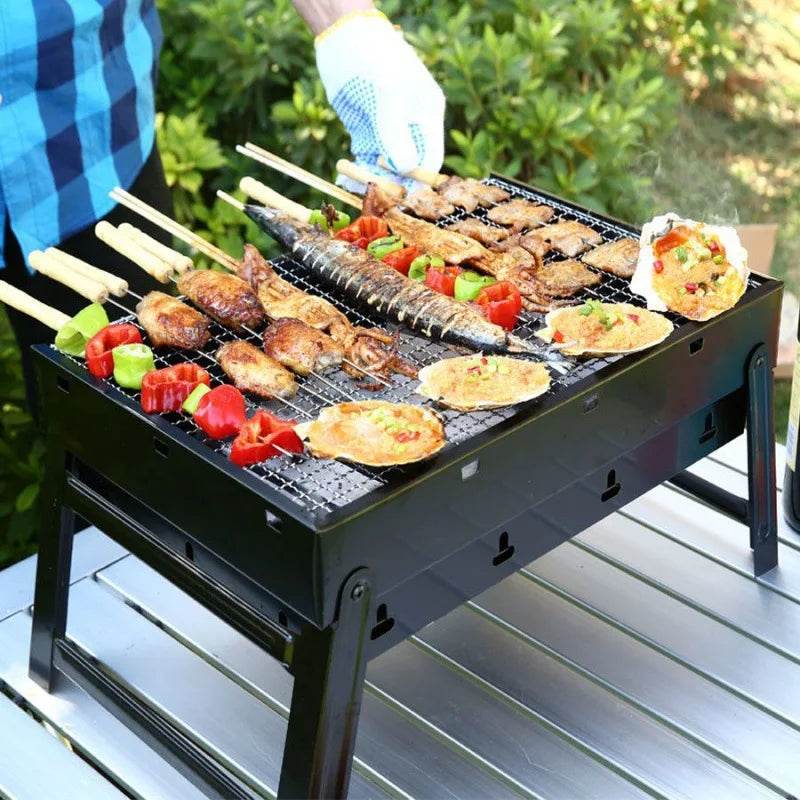 Portable BBQ Grill Stainless Steel Charcoal Grill Outdoor Cooking Tool Kit Camping Picnic Beach BBQ Lightweight Compact Travel