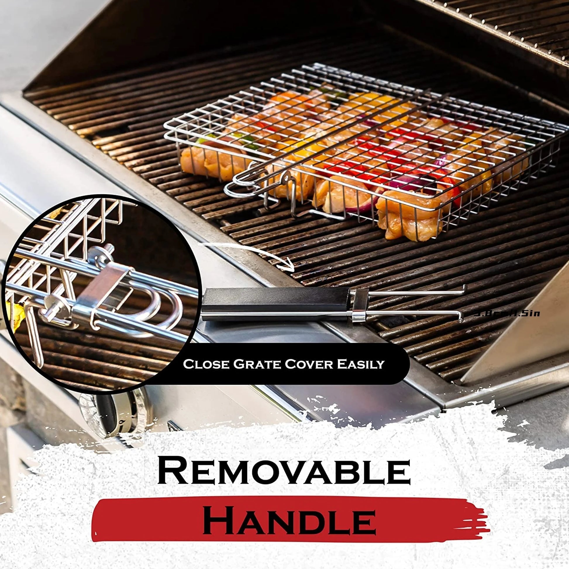 Stainless Steel Foldable and Thickened Barbecue Net Rack with Large Capacity for Grilling Chicken BBQ Grilling Basket Withhandle