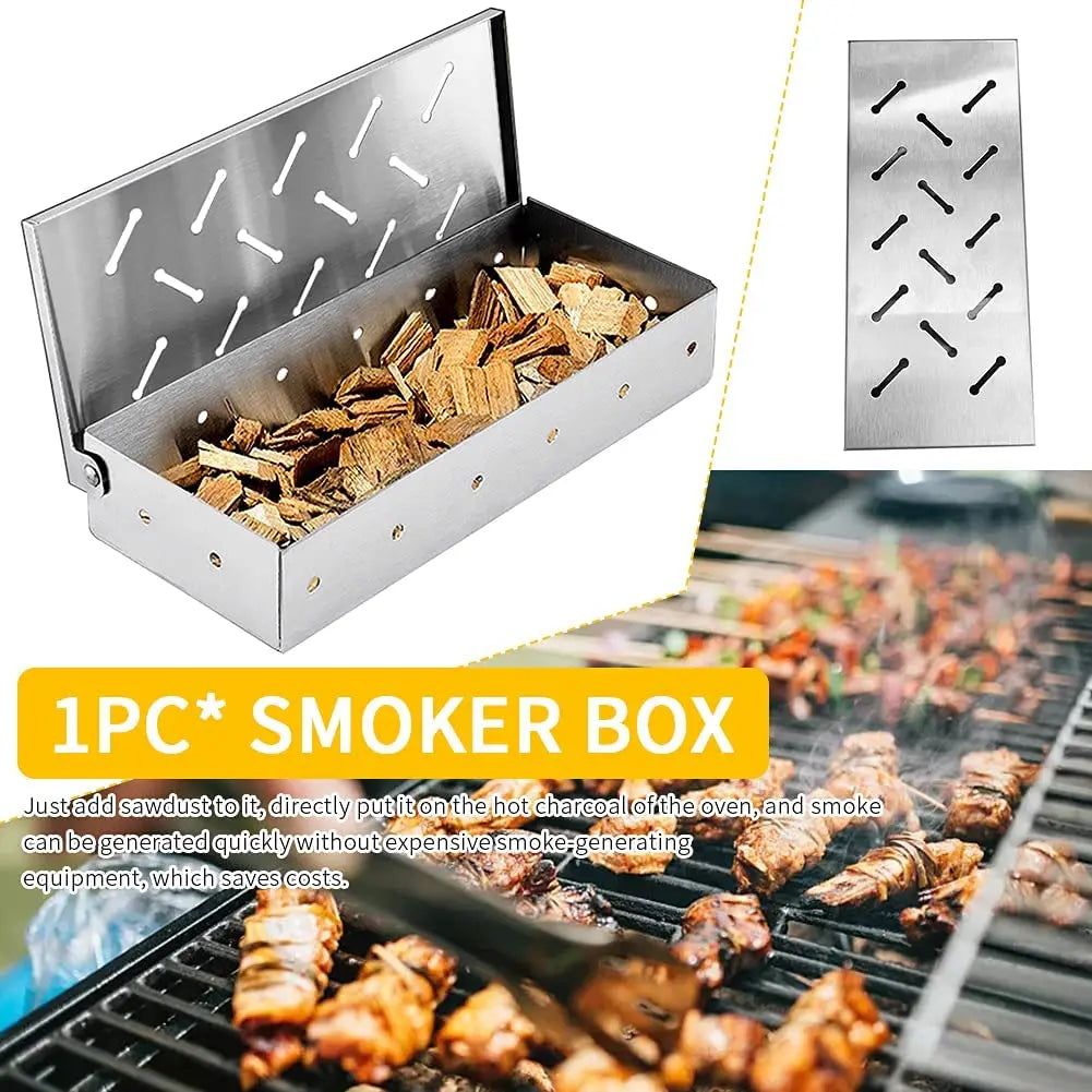Smoker Box BBQ Smoker Box Wood Chips for Indoor Outdoor Charcoal Gas Barbecue Grill Meat Infused Smoke Flavor Accessories
