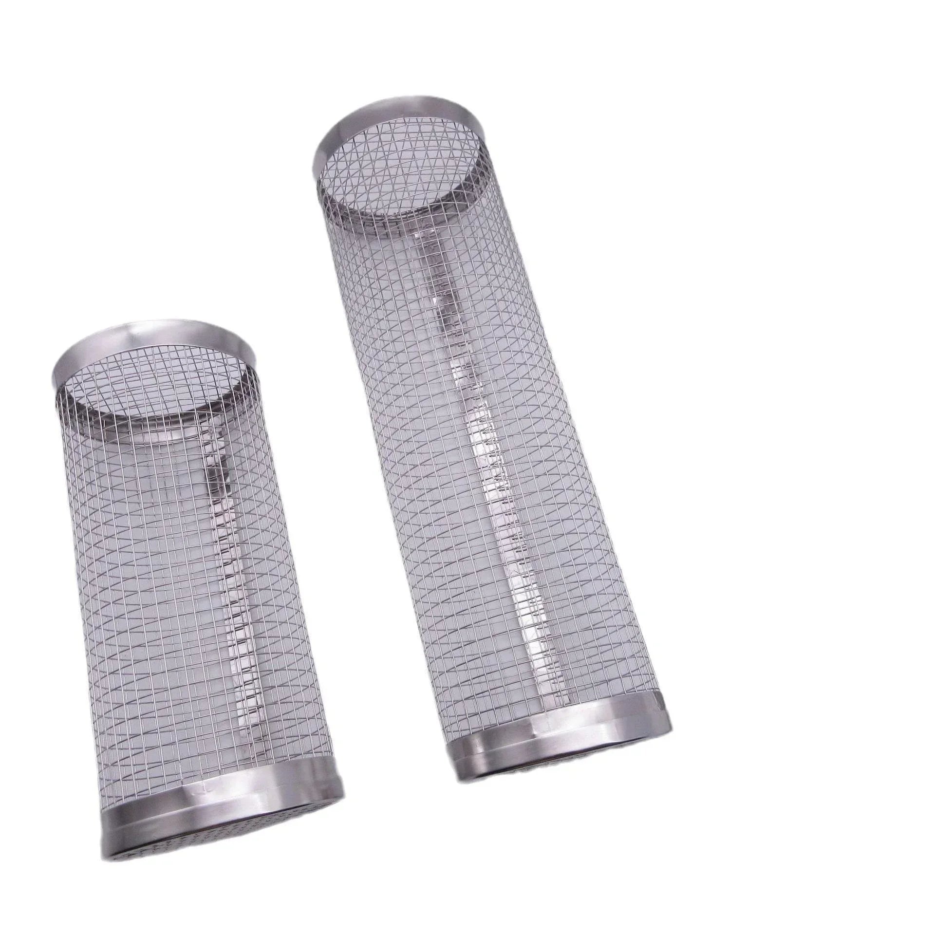 BBQ Basket Stainless Steel Rolling Grilling Basket Wire Mesh Cylinder Grill Basket Portable round Outdoor Camping Barbecue Rack