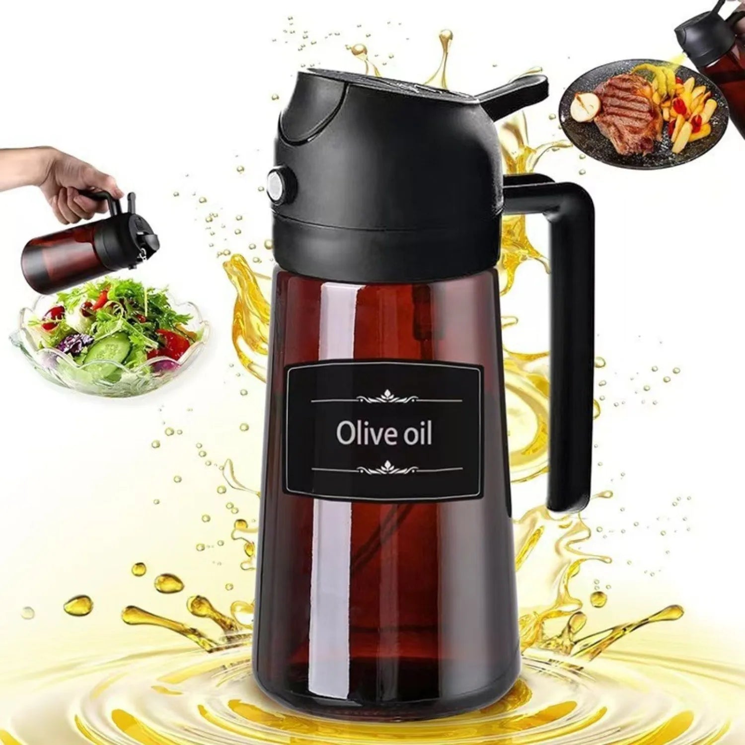 16Oz/470Ml Light Blocking Brown Oil Sprayer for Cooking 2 in 1 Olive Oil Dispenser Bottle for Kitchen Oil Bottle Seasoning Tools