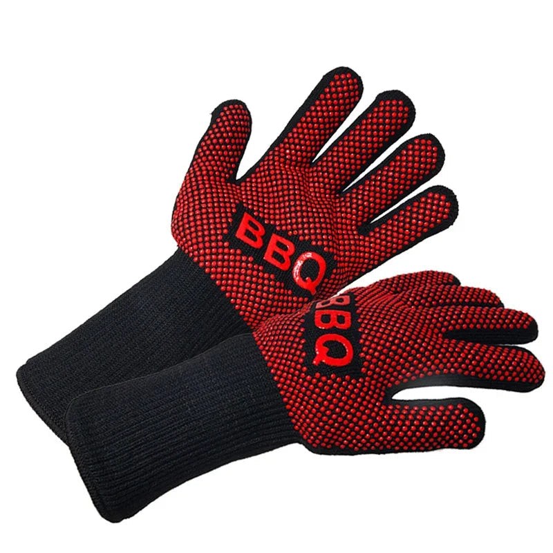 BBQ Gloves Heat Resistant Barbecue Grill Glove Oven Mitts Silicone Insulated Baking Cooking Grilling Oven Gloves BBQ Accessories